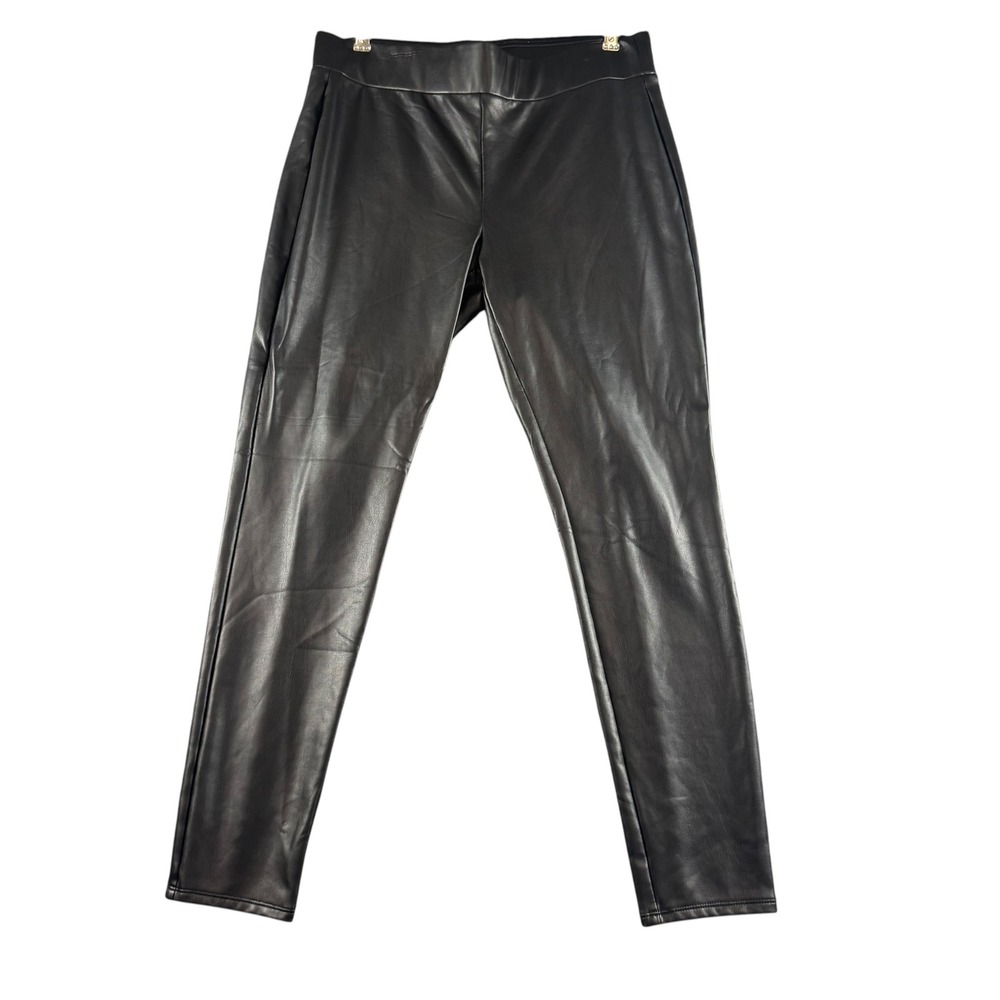 Loft Black Faux Leather Leggings Womens Medium Pull On Tapered Slim Pants